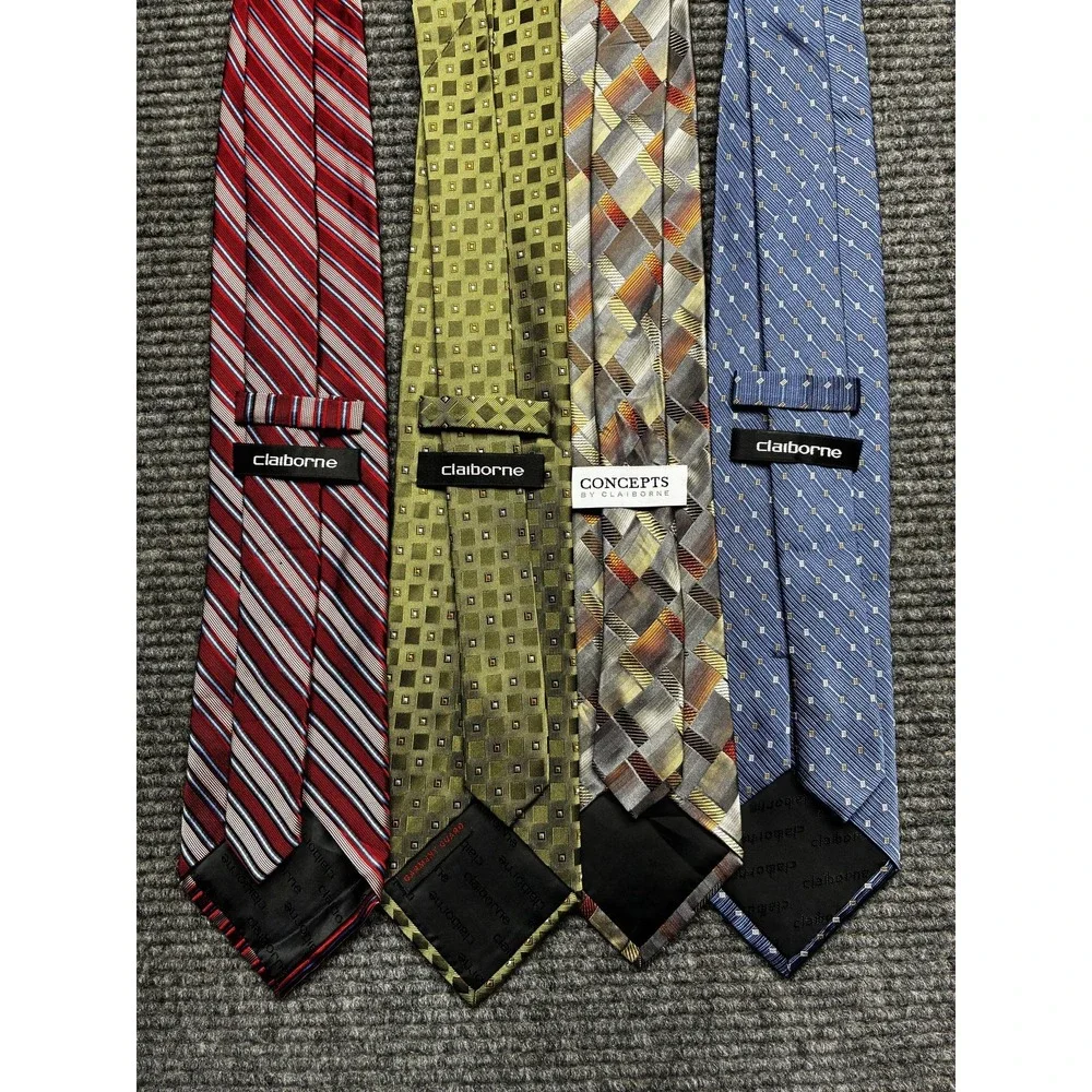 Claiborne 100%‎ Silk Tie Mens One Size Multicolor Geometric Set Of 4 Necktie